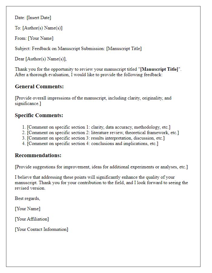 Letter template of peer review feedback for journal submission