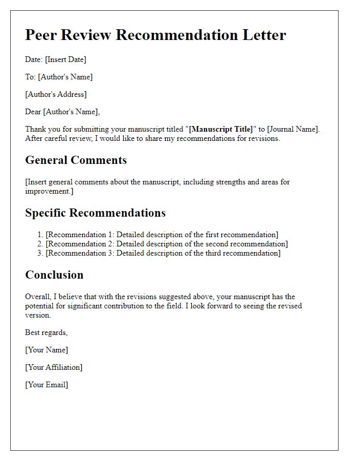 Letter template of peer review recommendations for manuscript revision