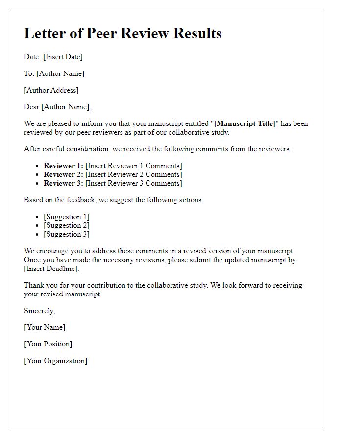 Letter template of peer review results for collaborative study