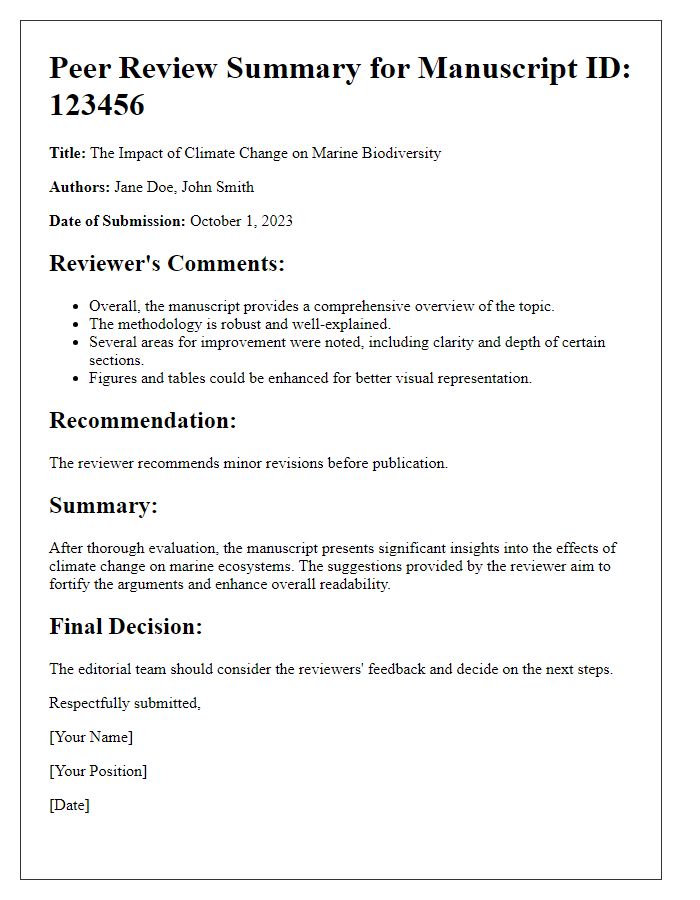 Letter template of peer review summary for editorial board