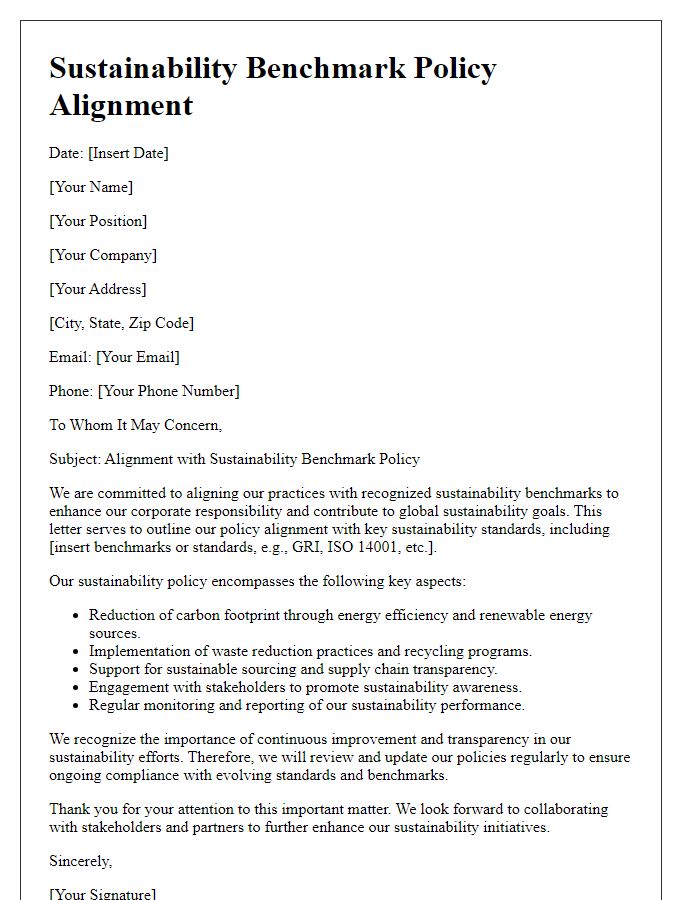 Letter template of sustainability benchmark policy alignment