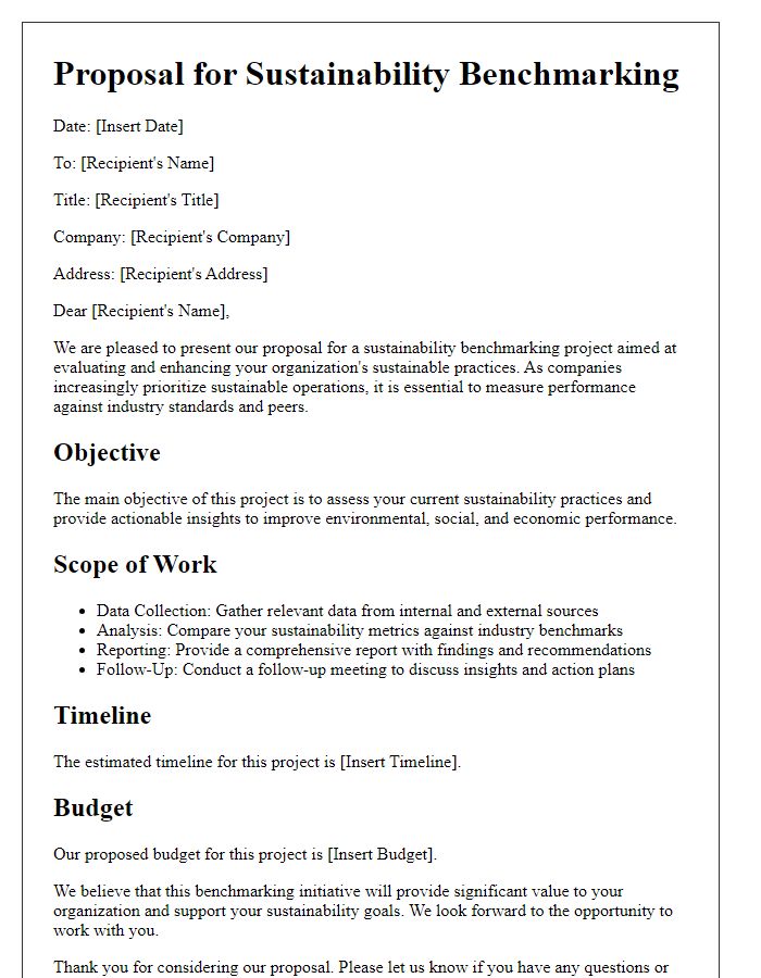 Letter template of sustainability benchmark proposal