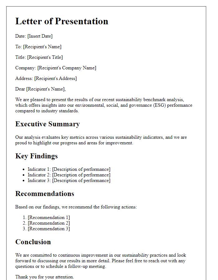 Letter template of sustainability benchmark results presentation