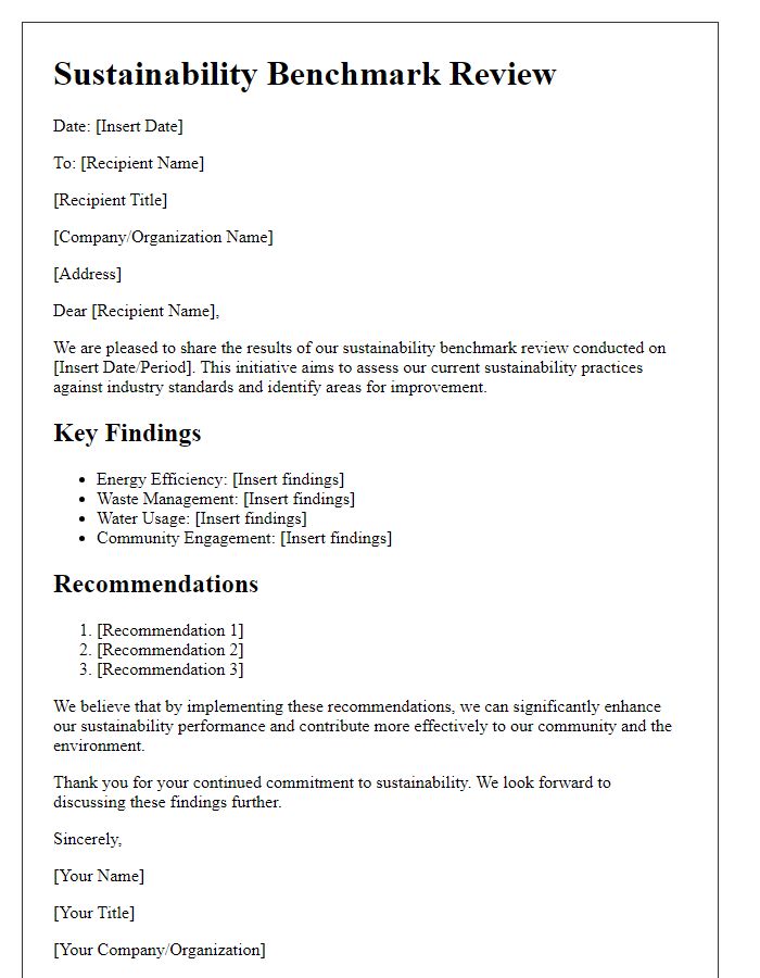 Letter template of sustainability benchmark review