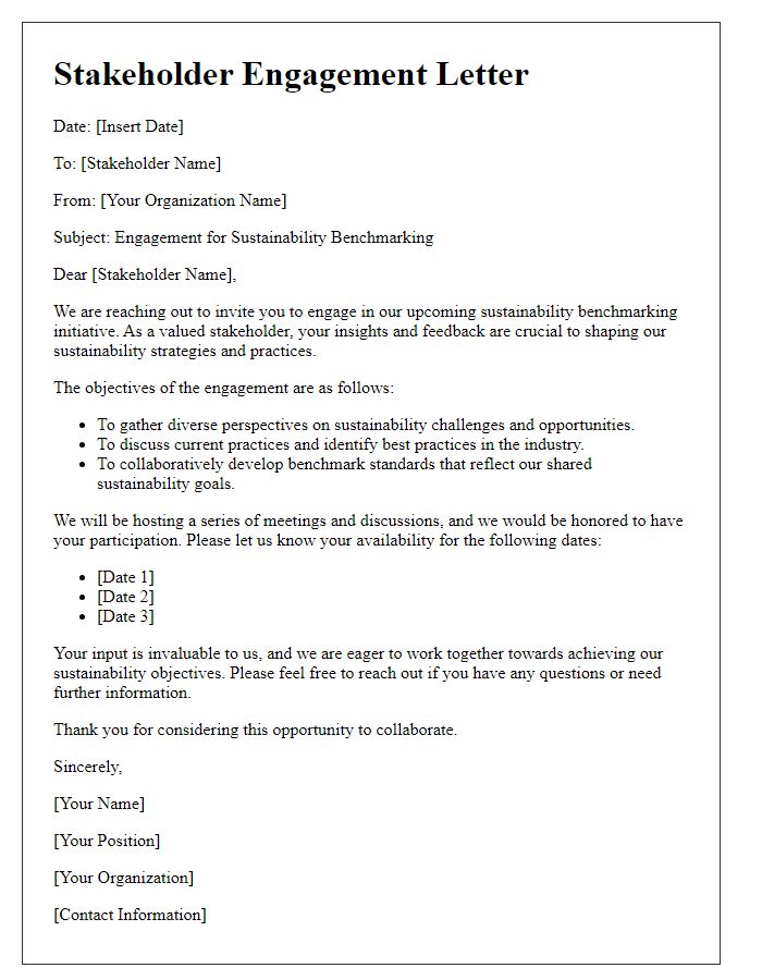 Letter template of sustainability benchmark stakeholder engagement