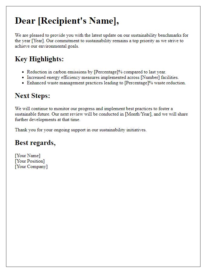 Letter template of sustainability benchmark update