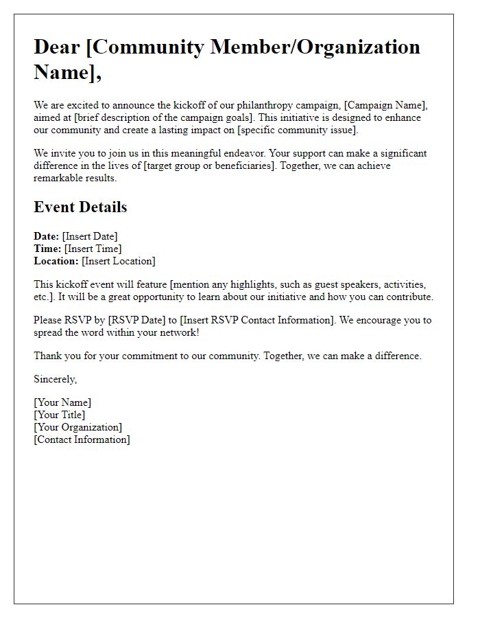 Letter template of community engagement for philanthropy campaign kickoff