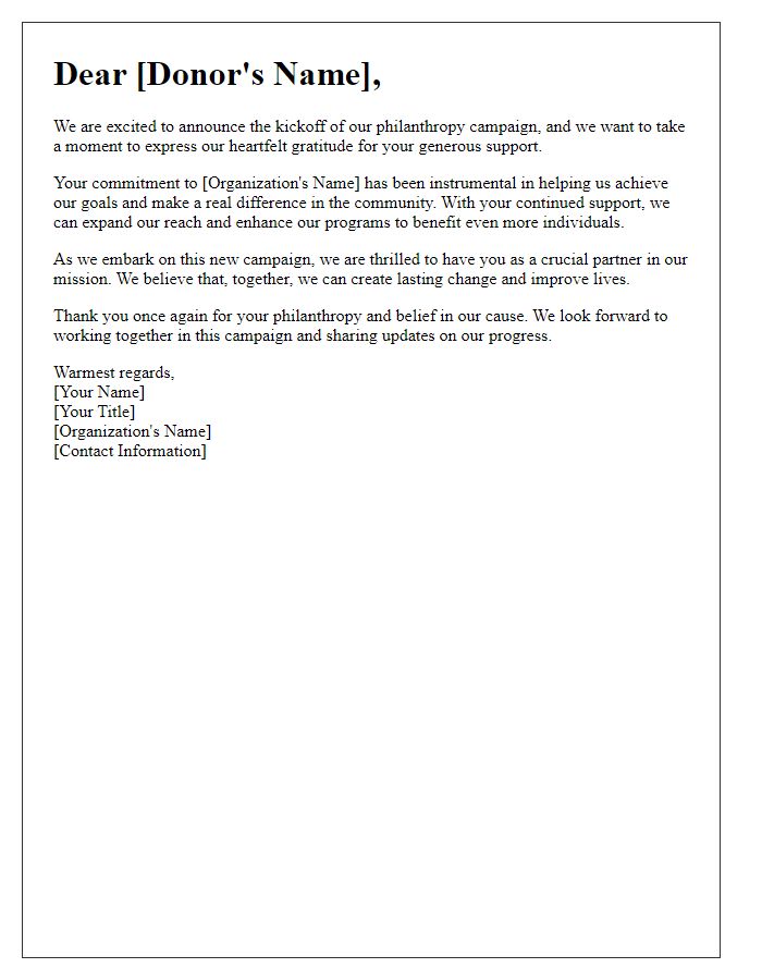 Letter template of donor appreciation for philanthropy campaign kickoff