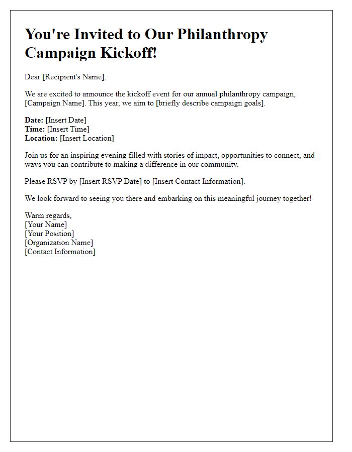 Letter template of event announcement for philanthropy campaign kickoff