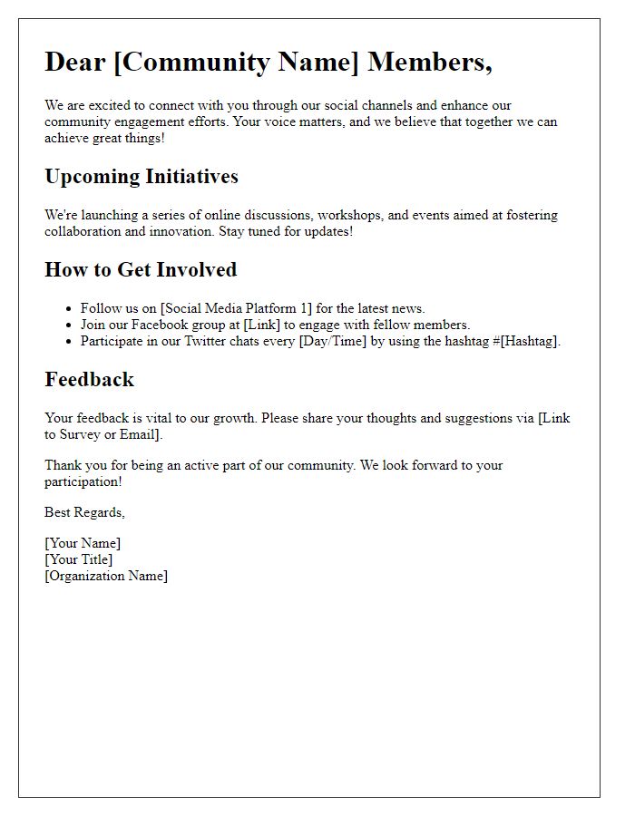 Letter template of a community engagement via social channels