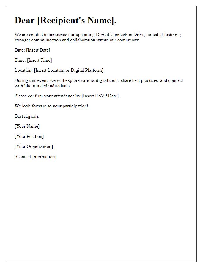 Letter template of a digital connection drive