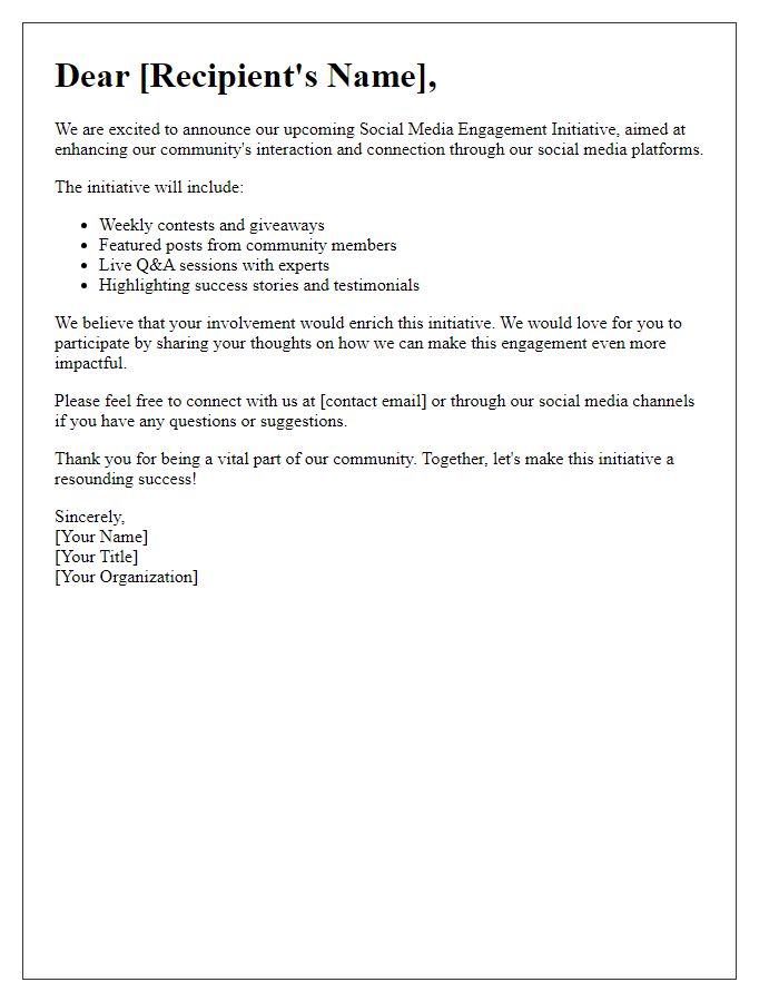 Letter template of a social media engagement initiative