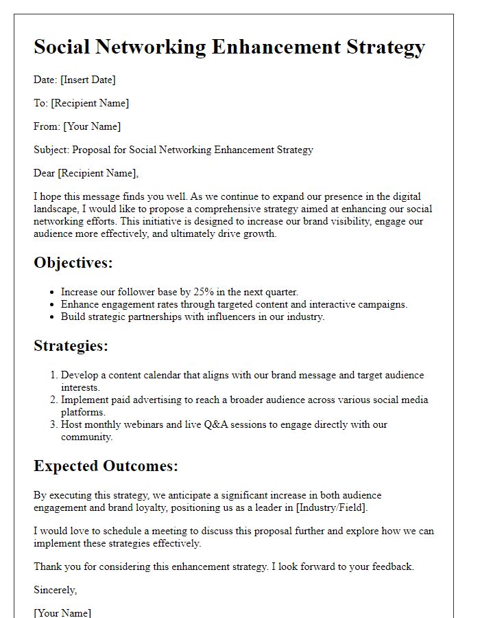 Letter template of a social networking enhancement strategy