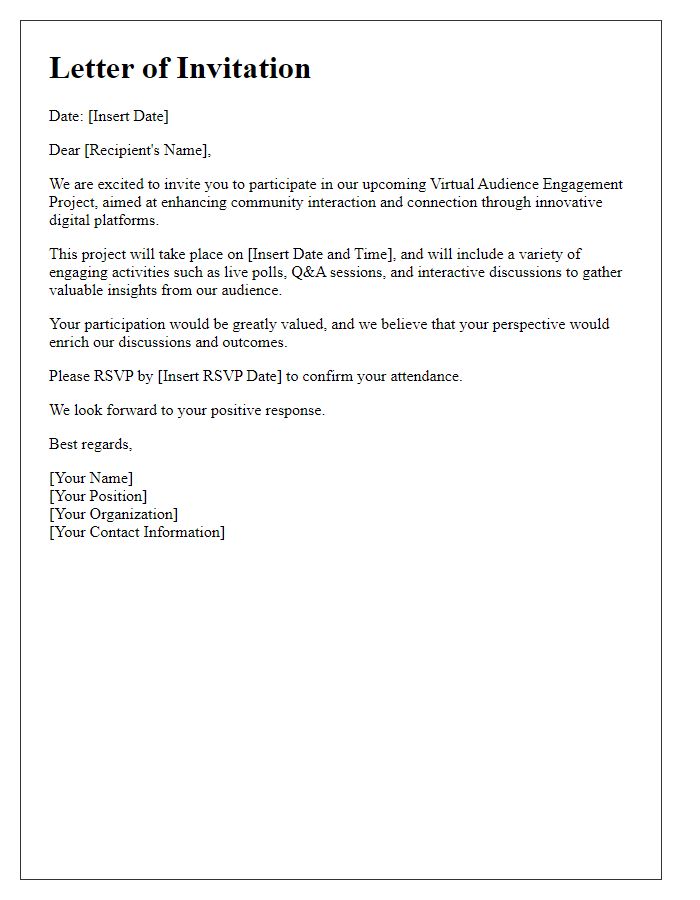 Letter template of a virtual audience engagement project