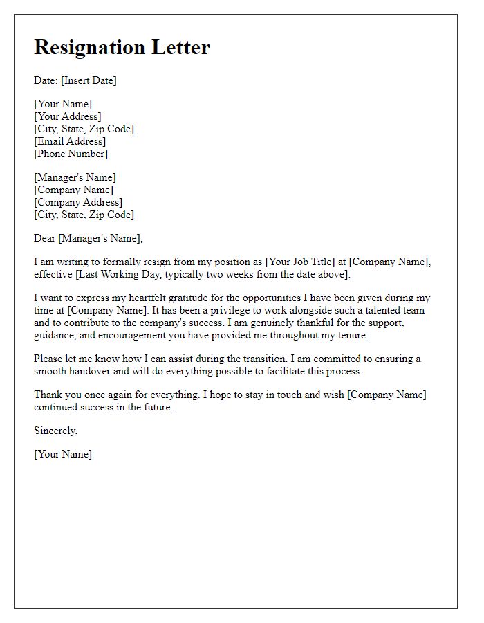 Letter template of resignation from a managerial position with gratitude