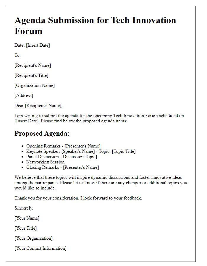 Letter template of agenda submission for tech innovation forum