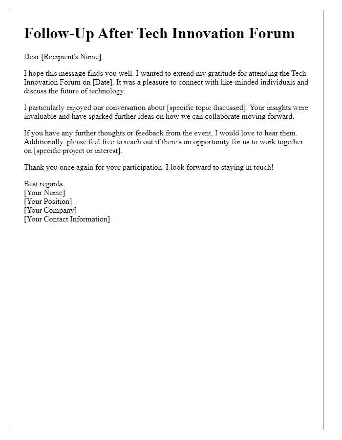 Letter template of follow-up after tech innovation forum