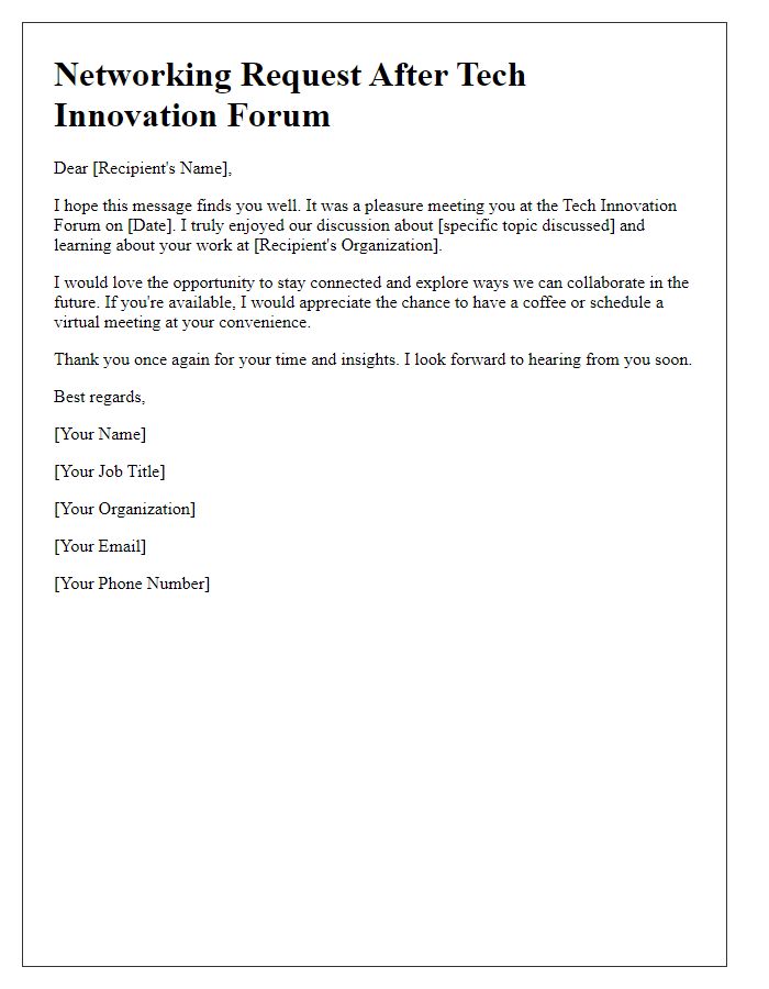 Letter template of networking request after tech innovation forum