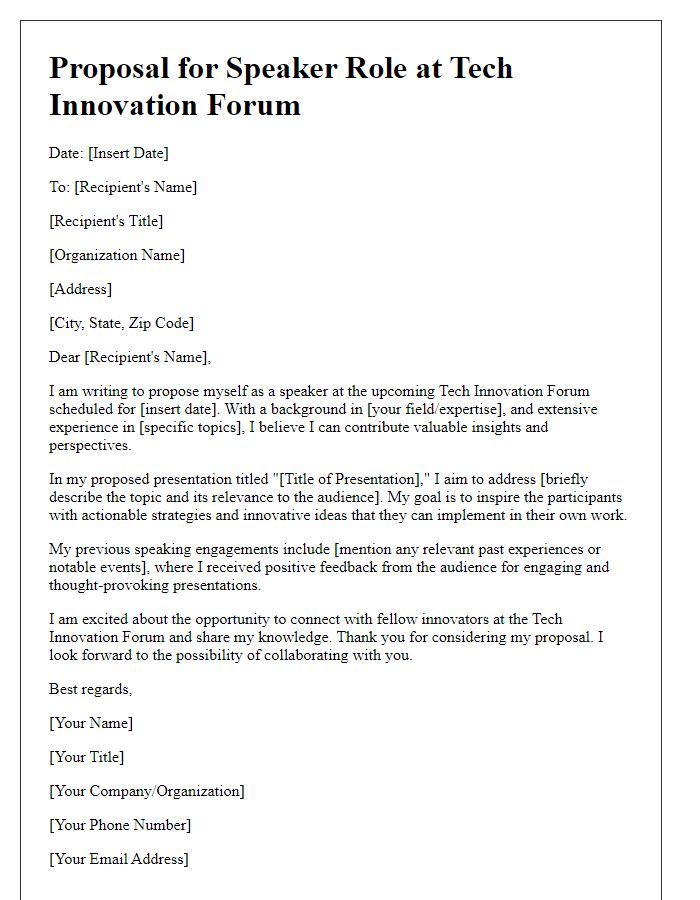 Letter template of proposal for speaker role at tech innovation forum