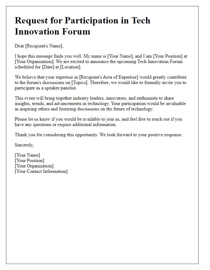 Letter template of request for participation in tech innovation forum