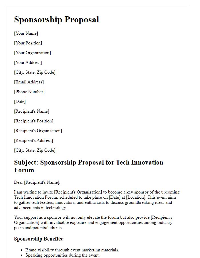 Letter template of sponsorship proposal for tech innovation forum