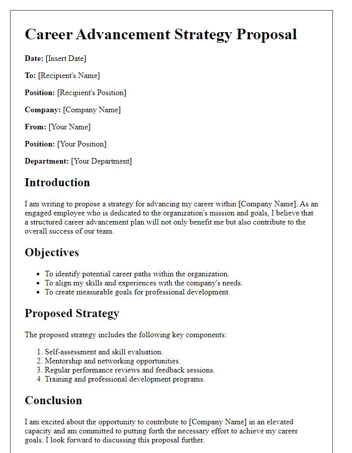 Letter template of career advancement strategy proposal