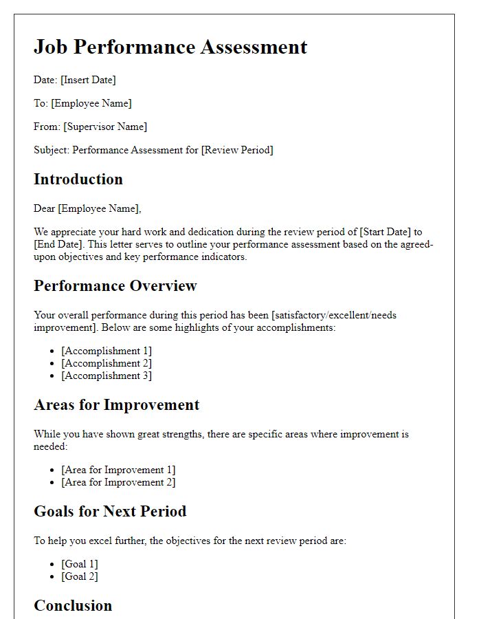 Letter template of job performance assessment