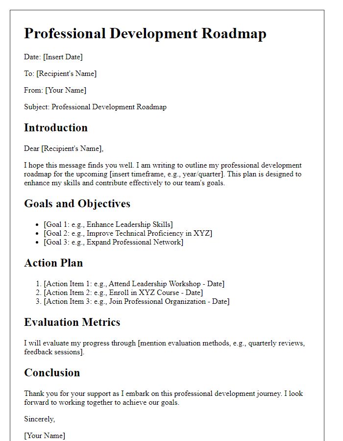 Letter template of professional development roadmap