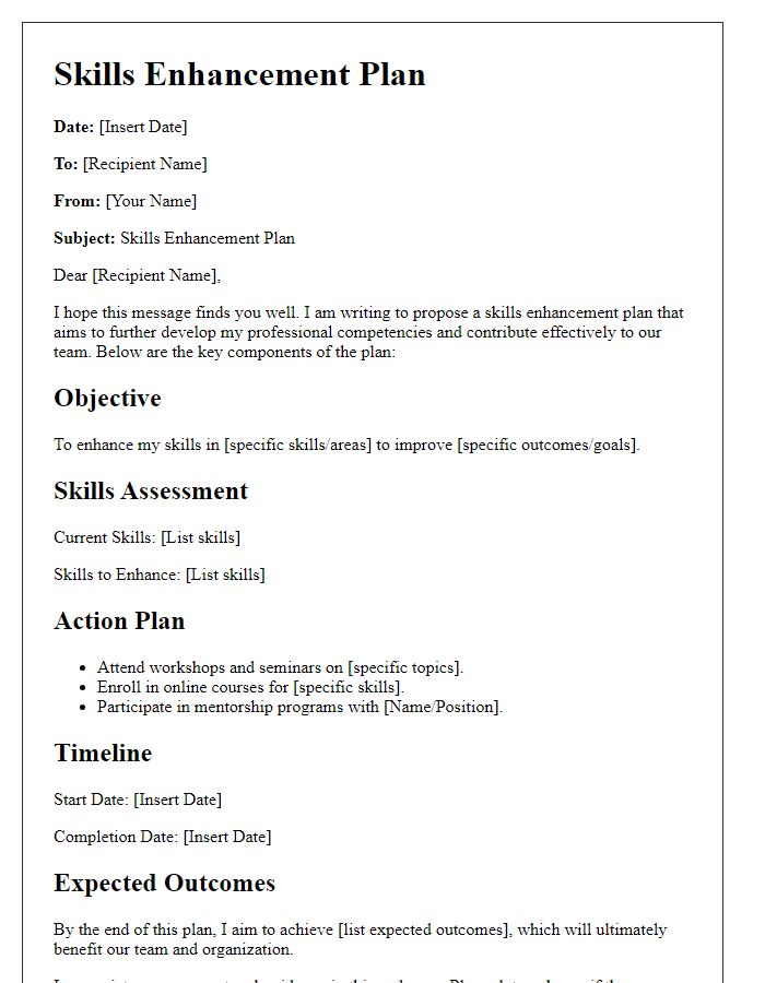 Letter template of skills enhancement plan