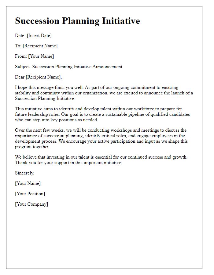 Letter template of succession planning initiative