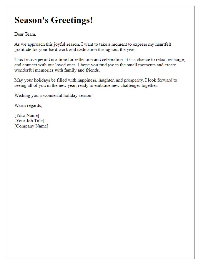 Letter template of festive wishes for employees