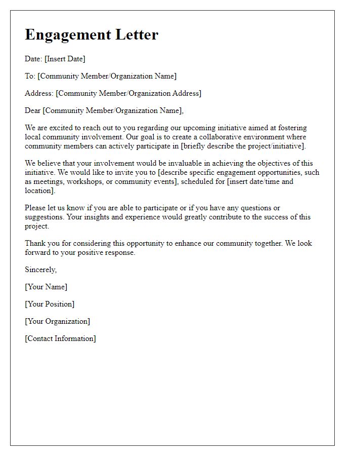 Letter template of engagement for local community involvement.