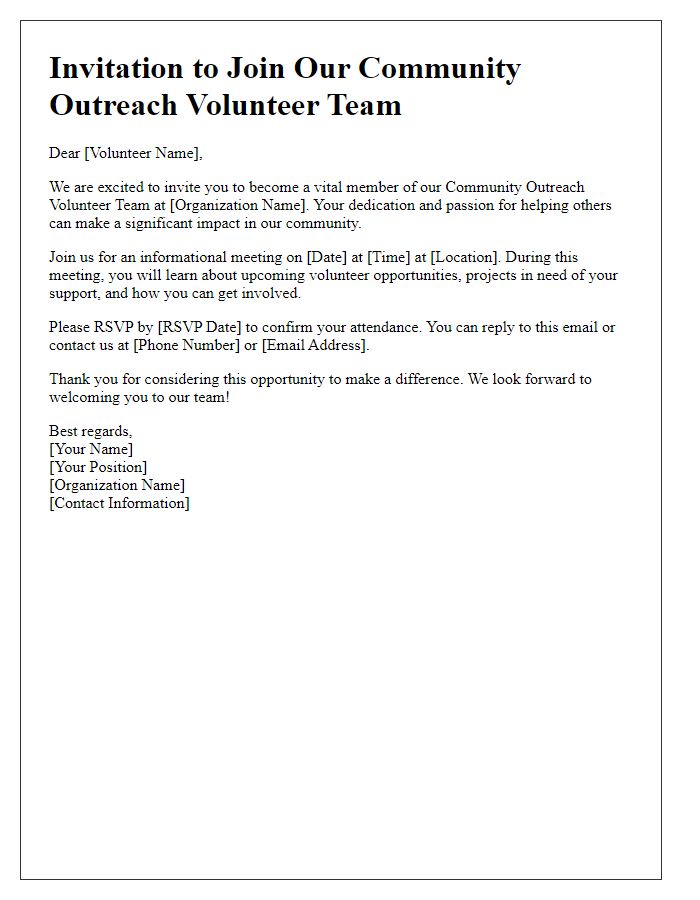 Letter template of invitation for community outreach volunteers.