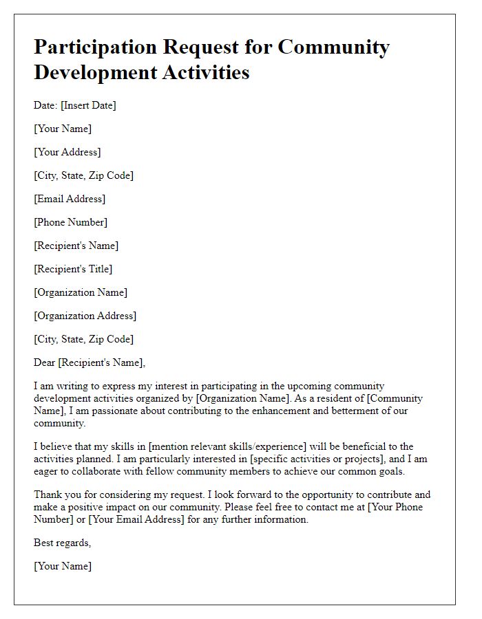 Letter template of participation request for community development activities.