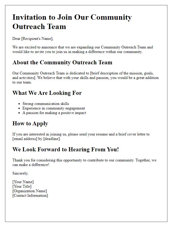 Letter template of recruitment for community outreach team members.