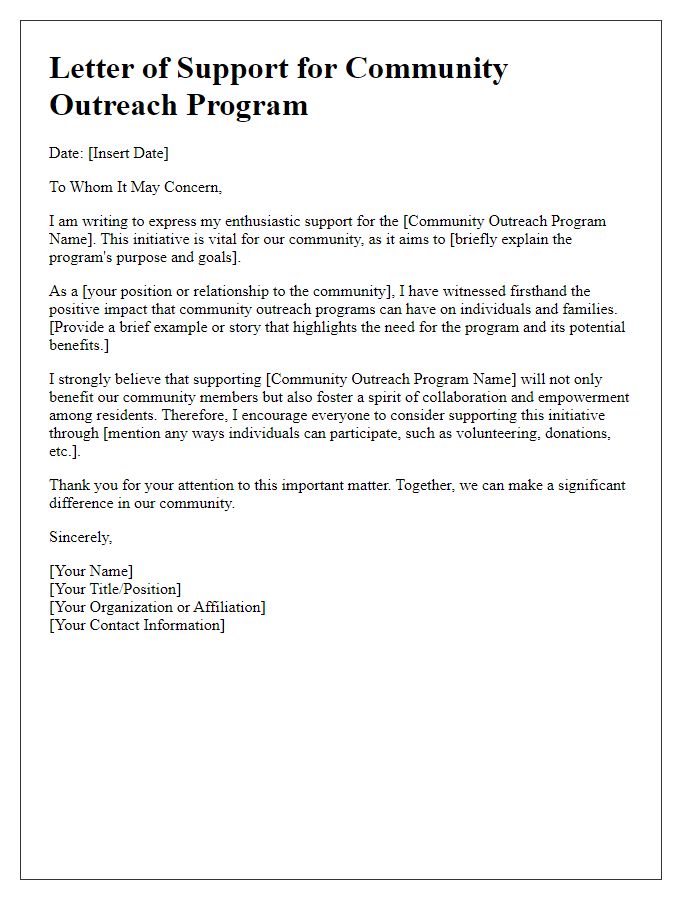 Letter template of support for community outreach program.