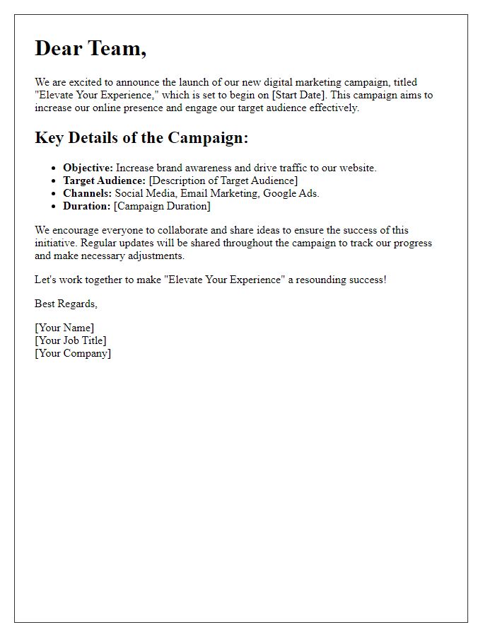 Letter template of digital marketing campaign launch