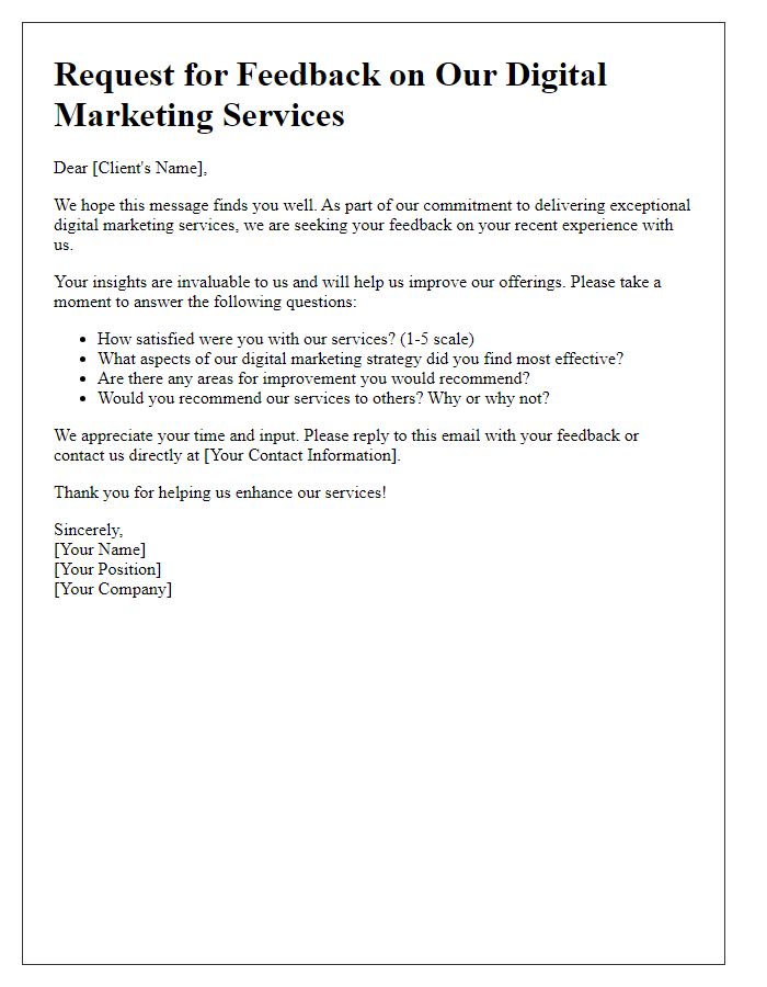 Letter template of digital marketing feedback request