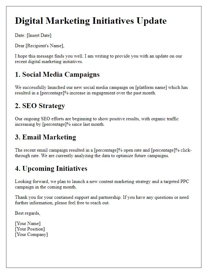 Letter template of digital marketing initiatives update