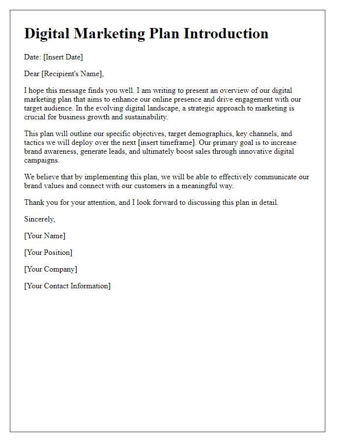 Letter template of digital marketing plan introduction