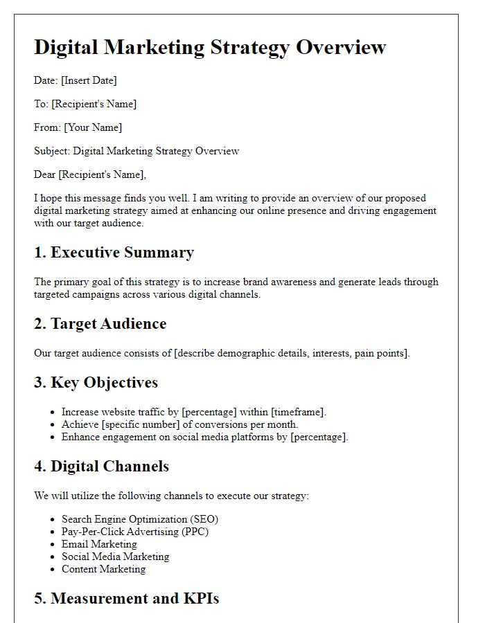 Letter template of digital marketing strategy overview