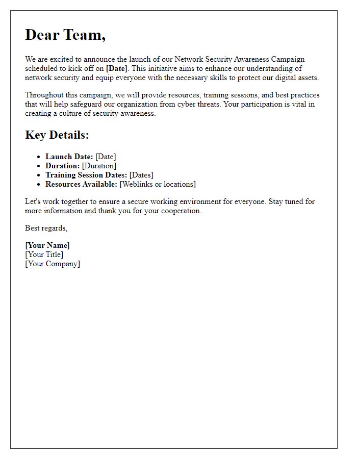 Letter template of network security awareness campaign launch