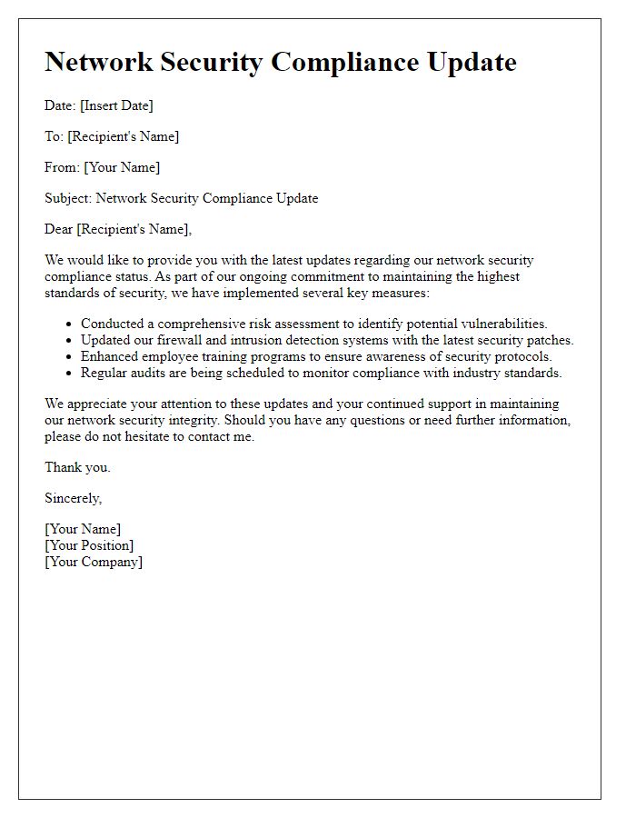 Letter template of network security compliance updates