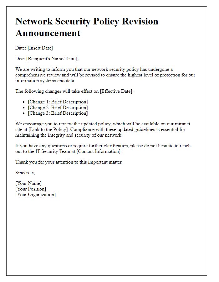 Letter template of network security policy revision announcement