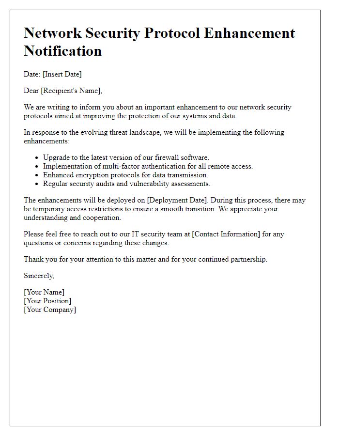Letter template of network security protocol enhancement notification