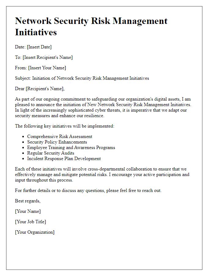 Letter template of network security risk management initiatives