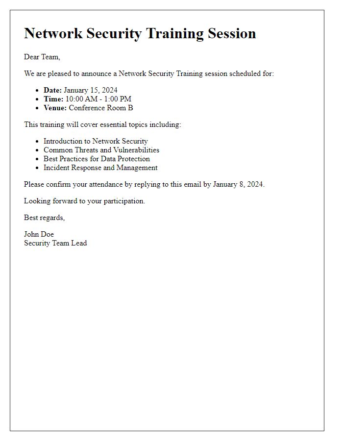 Letter template of network security training session details