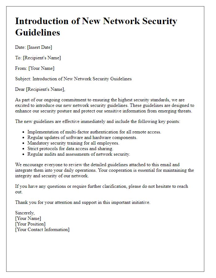 Letter template of new network security guidelines introduction