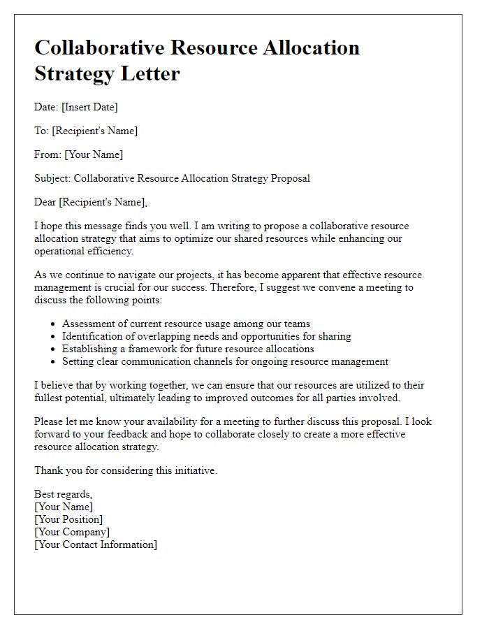 Letter template of collaborative resource allocation strategy