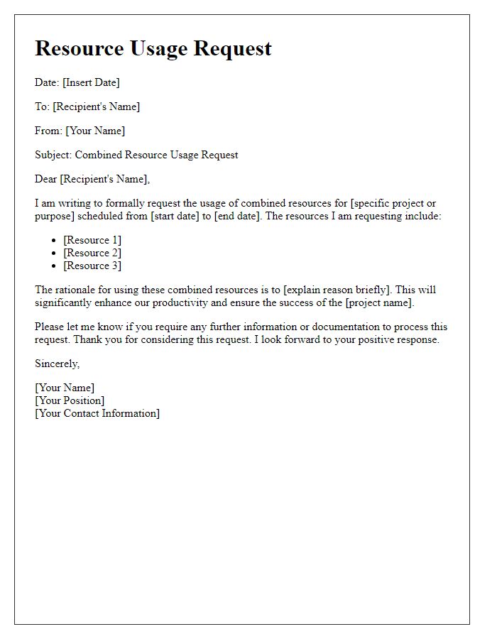 Letter template of combined resource usage request